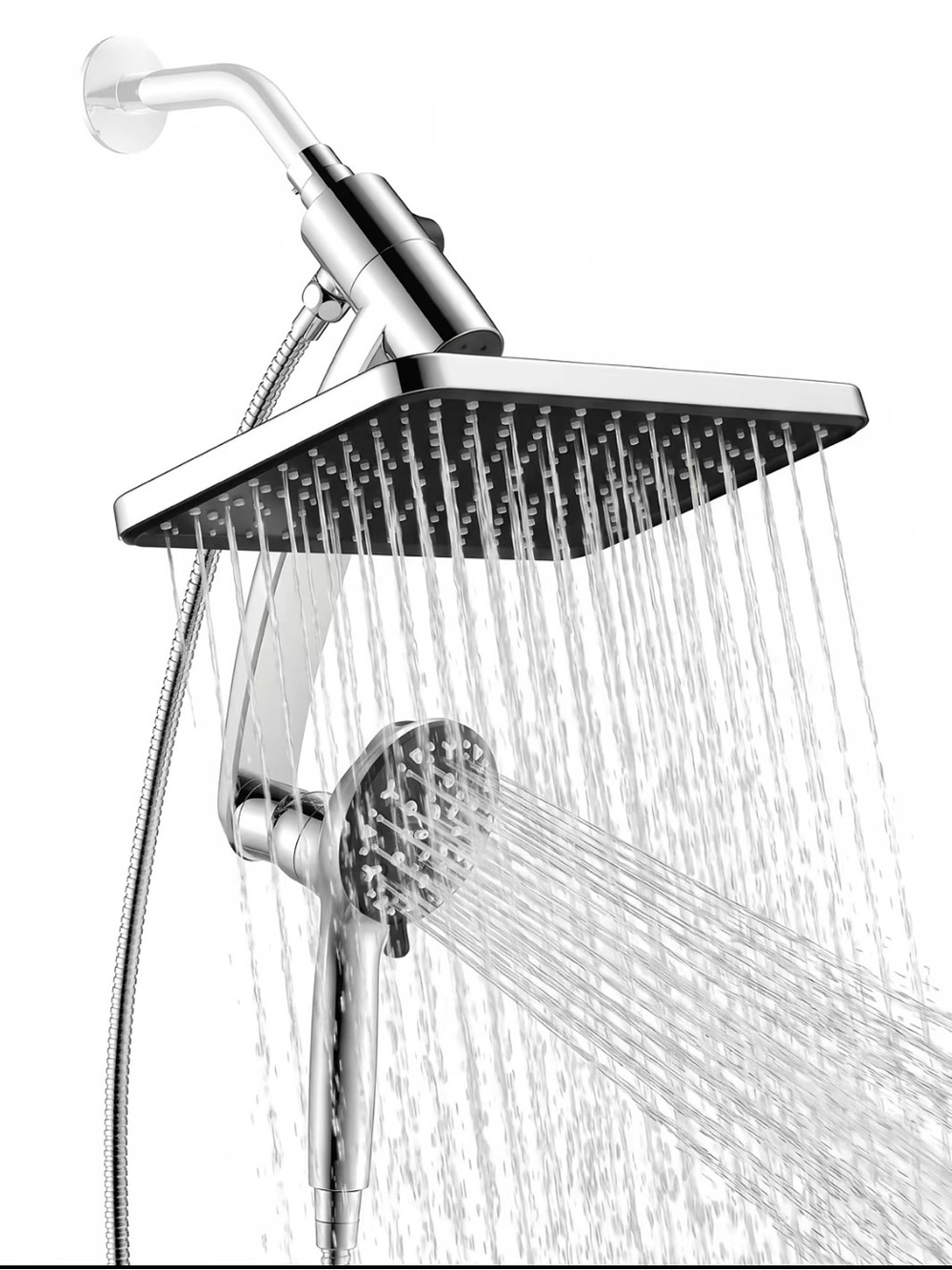 Chrome Dual-Head Rainfall Shower System - Modern Home Bath